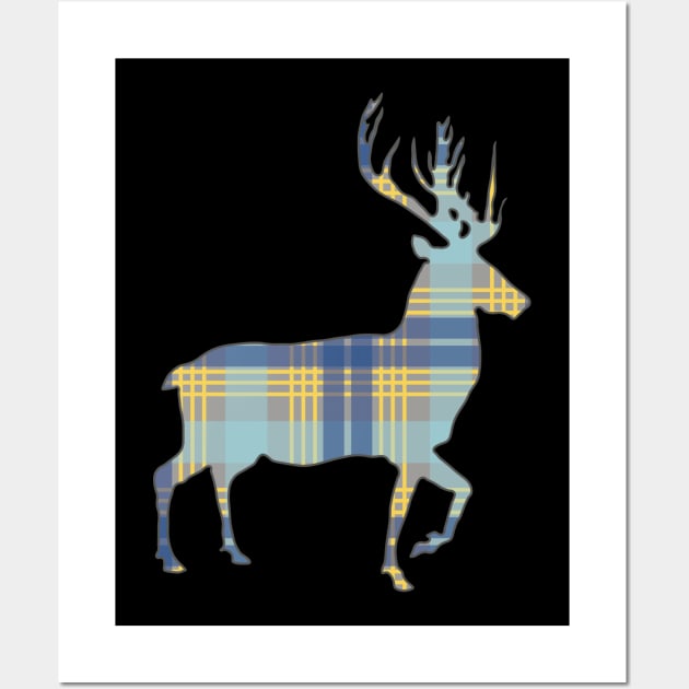 Blue, Grey and Yellow Tartan Scottish Stag Silhouette Wall Art by MacPean